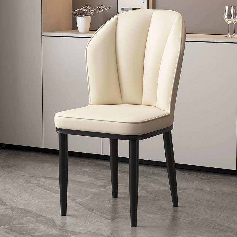 Modern Minimalist Square Metal Faux Nappa Leather Dining Chair Backrest Armless for Dining Room & Kitchen