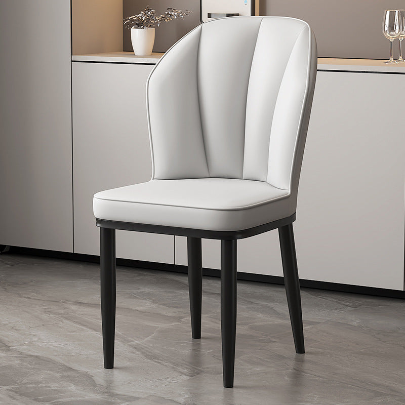 Modern Minimalist Square Metal Faux Nappa Leather Dining Chair Backrest Armless for Dining Room & Kitchen