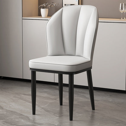 Modern Minimalist Square Metal Faux Nappa Leather Dining Chair Backrest Armless for Dining Room & Kitchen