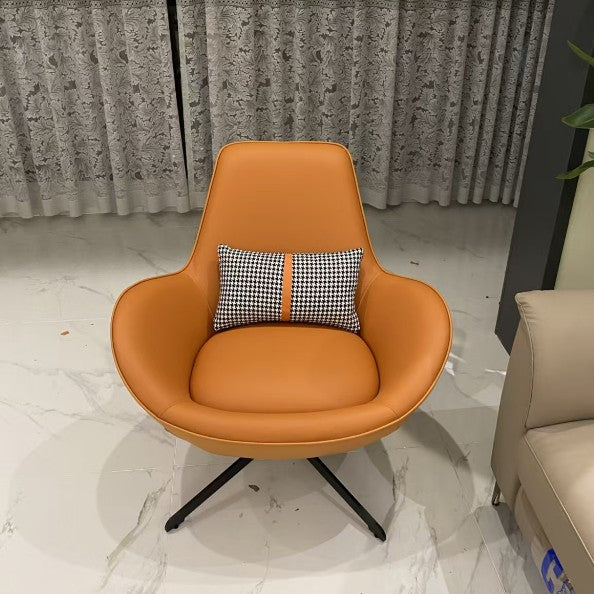 Contemporary Nordic PU Leather Steel Round Swivel Accent Chair Backrest Armrest for Living Room