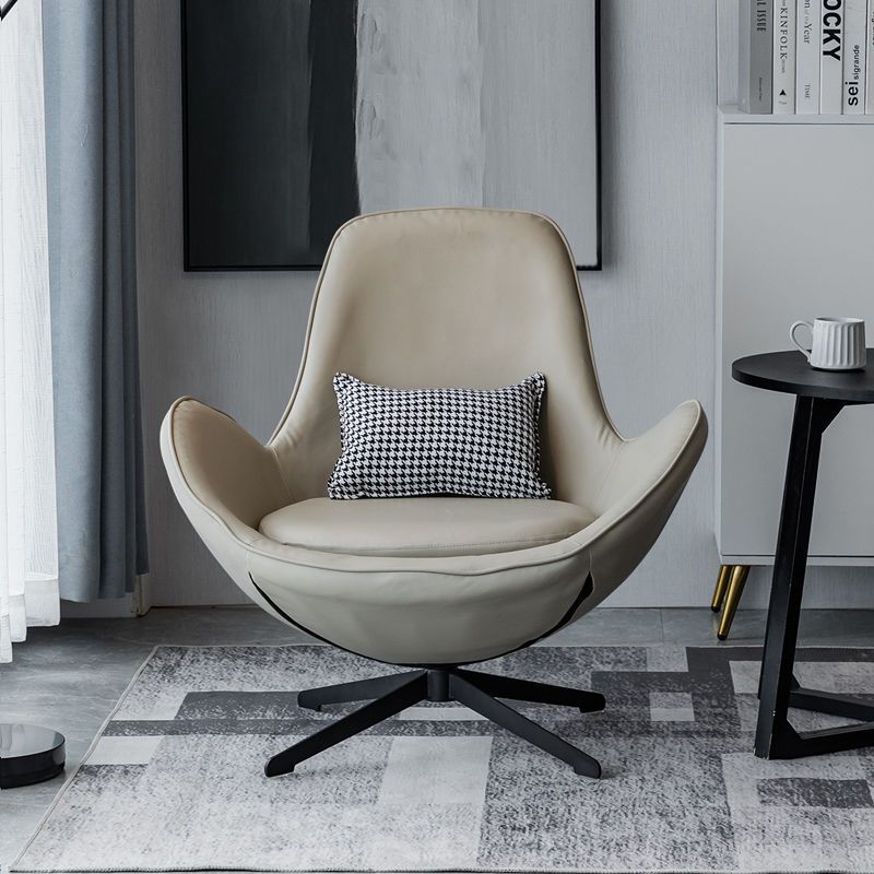Contemporary Nordic PU Leather Steel Round Swivel Accent Chair Backrest Armrest for Living Room