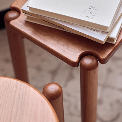 Modern Minimalist Cherry Wood Round Low Stool For Living Room