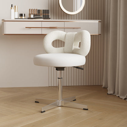Modern Minimalist Round PU Leather Sherpa Fabric Stainless Steel Swivel Height-adjustable Vanity Stool Backrest Armless For Bedroom