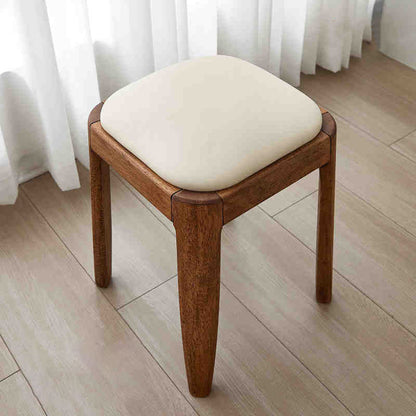 Modern Minimalist Square Rectangular Rubberwood Cat Scratch Leather Low Stool For Living Room