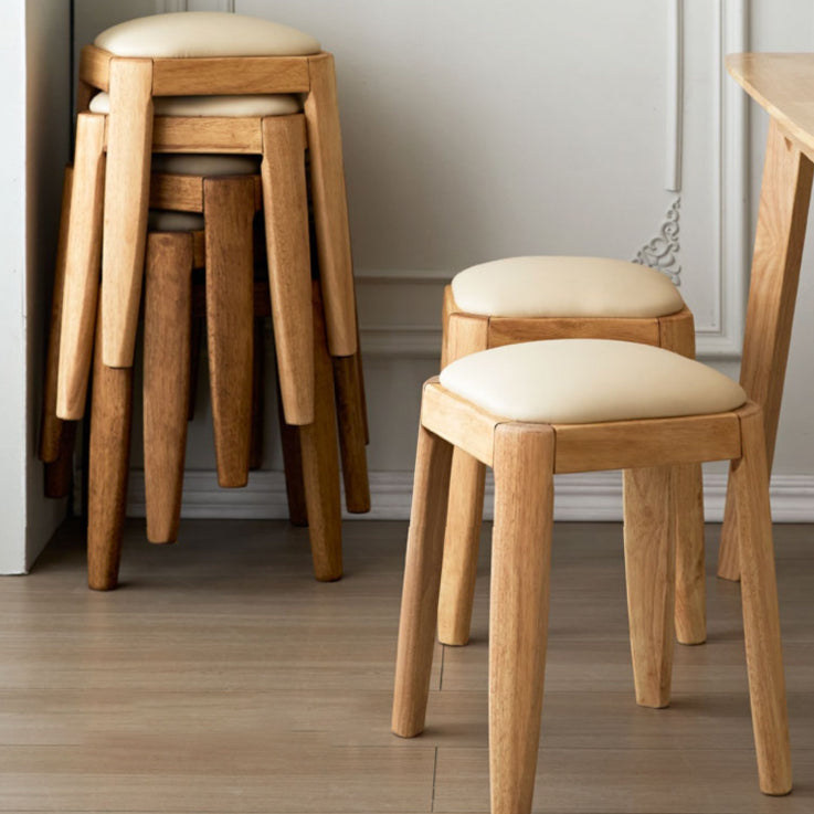 Modern Minimalist Square Rectangular Rubberwood Cat Scratch Leather Low Stool For Living Room