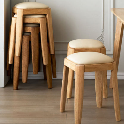 Modern Minimalist Square Rectangular Rubberwood Cat Scratch Leather Low Stool For Living Room