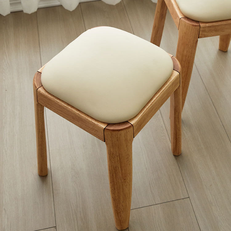 Modern Minimalist Square Rectangular Rubberwood Cat Scratch Leather Low Stool For Living Room