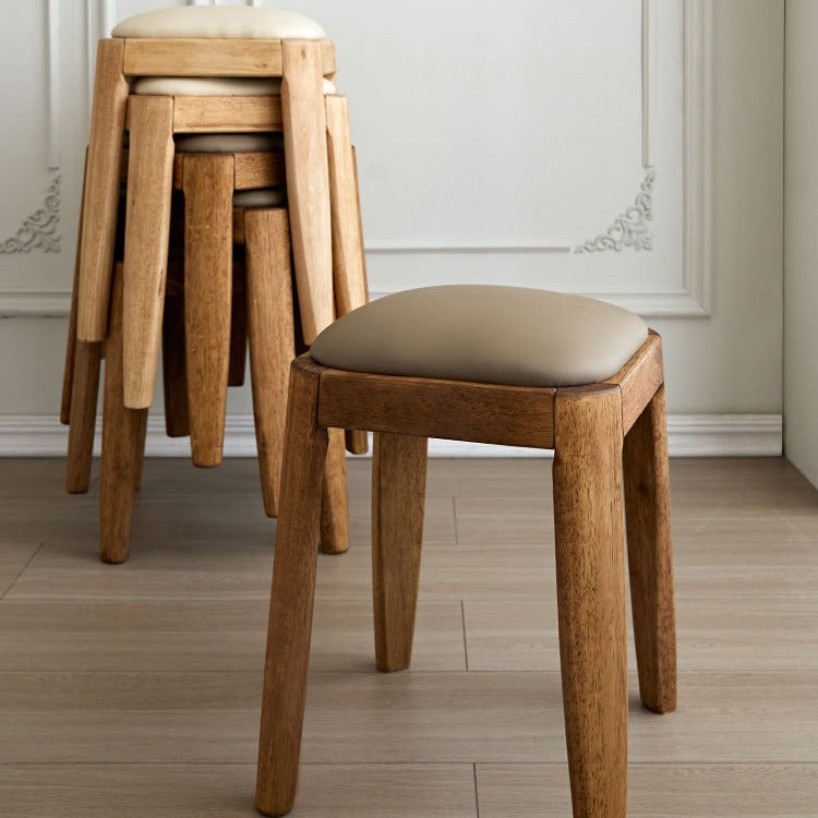 Modern Minimalist Square Rectangular Rubberwood Cat Scratch Leather Low Stool For Living Room