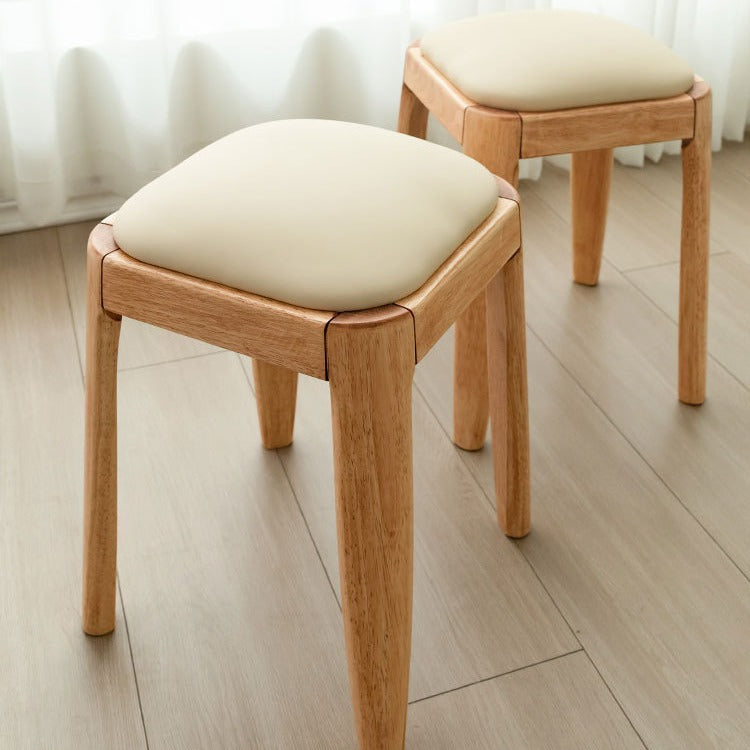 Modern Minimalist Square Rectangular Rubberwood Cat Scratch Leather Low Stool For Living Room