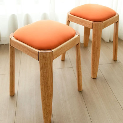 Modern Minimalist Square Rectangular Rubberwood Cat Scratch Leather Low Stool For Living Room
