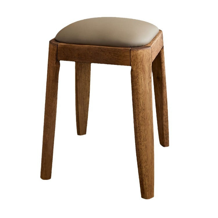 Modern Minimalist Square Rectangular Rubberwood Cat Scratch Leather Low Stool For Living Room