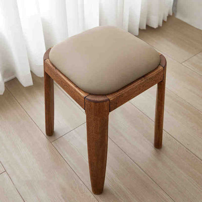 Modern Minimalist Square Rectangular Rubberwood Cat Scratch Leather Low Stool For Living Room
