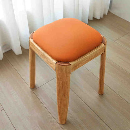 Modern Minimalist Square Rectangular Rubberwood Cat Scratch Leather Low Stool For Living Room