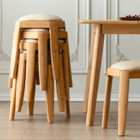 Modern Minimalist Square Rectangular Rubberwood Cat Scratch Leather Low Stool For Living Room