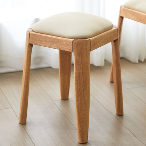 Modern Minimalist Square Rectangular Rubberwood Cat Scratch Leather Low Stool For Living Room