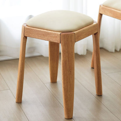 Modern Minimalist Square Rectangular Rubberwood Cat Scratch Leather Low Stool For Living Room