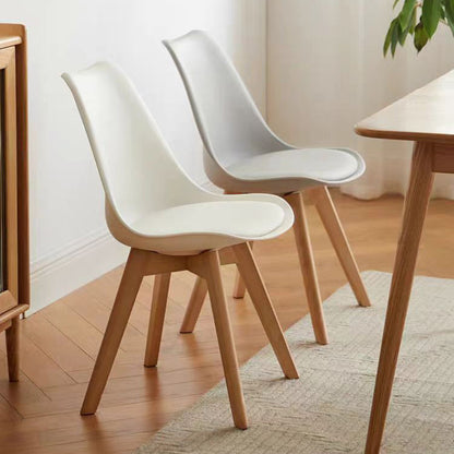 Modern Minimalist Square Rectangular Beech Wood PP Faux Leather Dining Chair Backless Armless For Dining Room & Kitchen