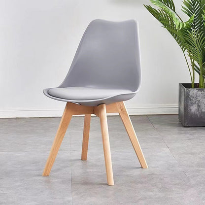Modern Minimalist Square Rectangular Beech Wood PP Faux Leather Dining Chair Backless Armless For Dining Room & Kitchen