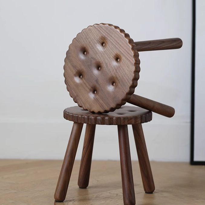 Contemporary Nordic Round Cookie Black Walnut Low Stool For Living Room