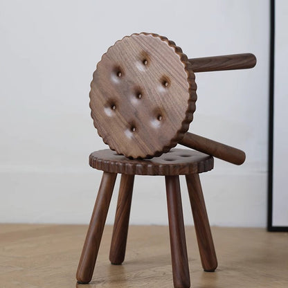 Contemporary Nordic Round Cookie Black Walnut Low Stool For Living Room