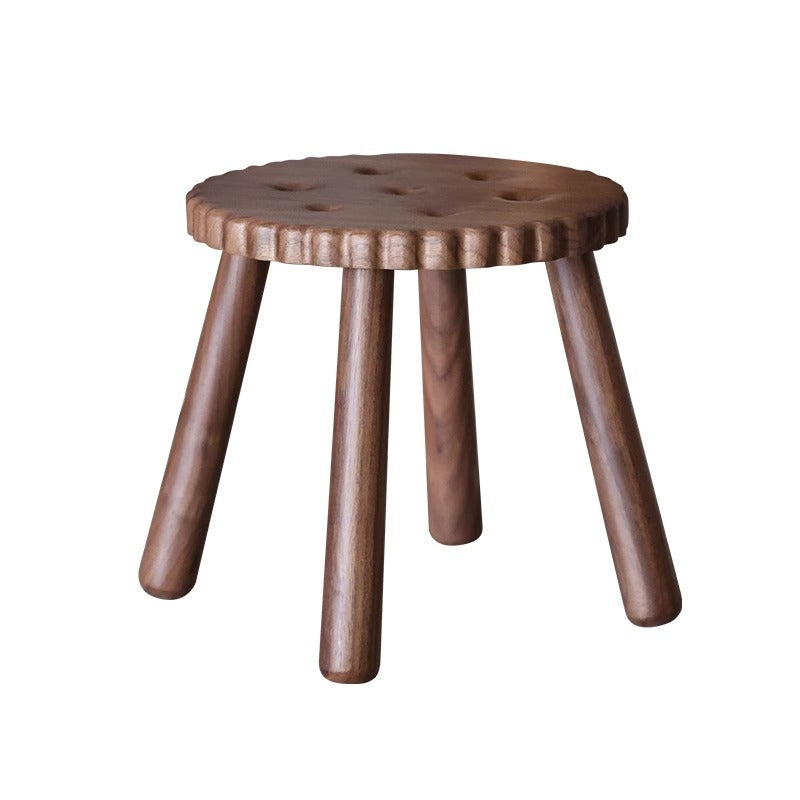 Contemporary Nordic Round Cookie Black Walnut Low Stool For Living Room