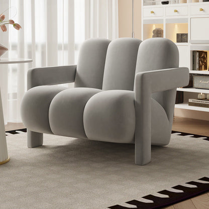Modern Minimalist Square Rectangular Suede Velvet Stone Slab Faux Leather Solid Wood Accent Chair & Table Set For Living Room