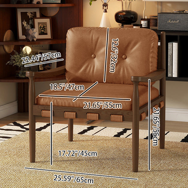 Traditional Vintage Square Rectangular Cat Scratch Leather Rubberwood Removable Accent Chair Backrest Armrest For Living Room