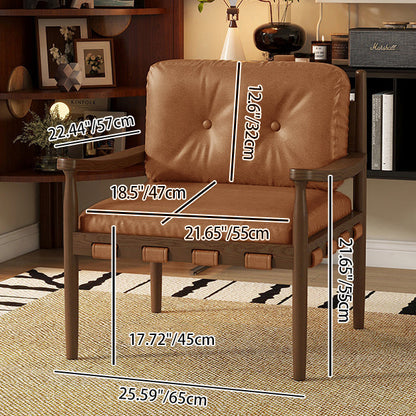 Traditional Vintage Square Rectangular Cat Scratch Leather Rubberwood Removable Accent Chair Backrest Armrest For Living Room