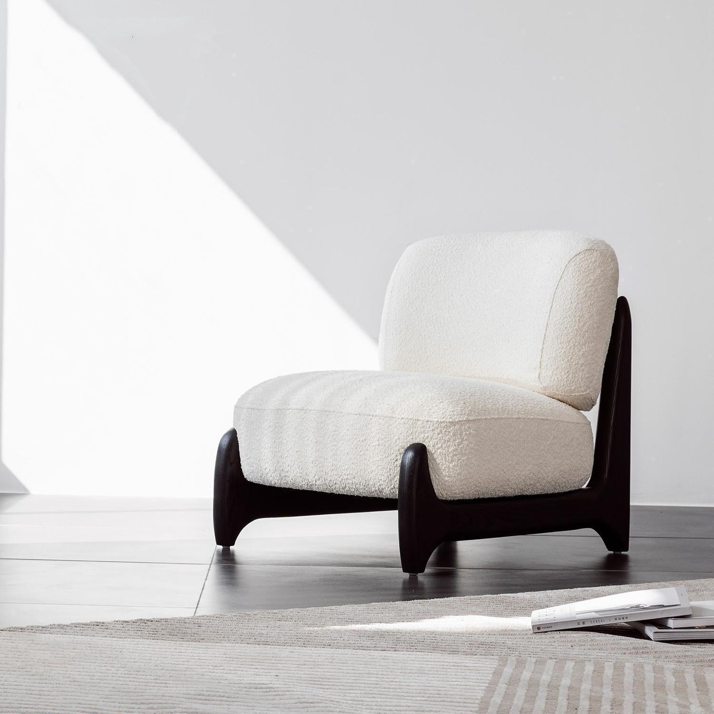 Contemporary Nordic Square Rectangular Solid Wood Sherpa Fleece Velvet Removable Accent Chair Backrest Armless For Living Room