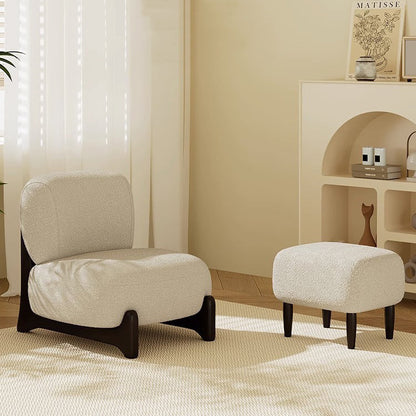 Contemporary Nordic Square Rectangular Solid Wood Sherpa Fleece Velvet Removable Accent Chair Backrest Armless For Living Room