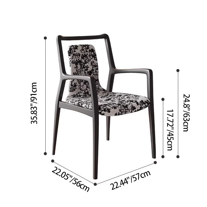 Traditional Chinese Square Rectangular Ash Wood Velvet Dining Chair Backrest Armrest For Dining Room & Kitchen