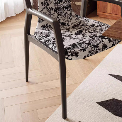 Traditional Chinese Square Rectangular Ash Wood Velvet Dining Chair Backrest Armrest For Dining Room & Kitchen