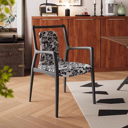 Traditional Chinese Square Rectangular Ash Wood Velvet Dining Chair Backrest Armrest For Dining Room & Kitchen