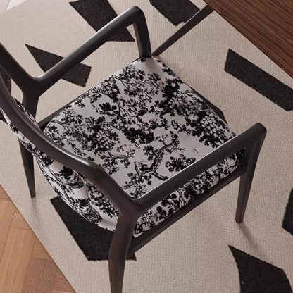 Traditional Chinese Square Rectangular Ash Wood Velvet Dining Chair Backrest Armrest For Dining Room & Kitchen