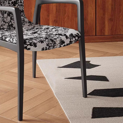 Traditional Chinese Square Rectangular Ash Wood Velvet Dining Chair Backrest Armrest For Dining Room & Kitchen