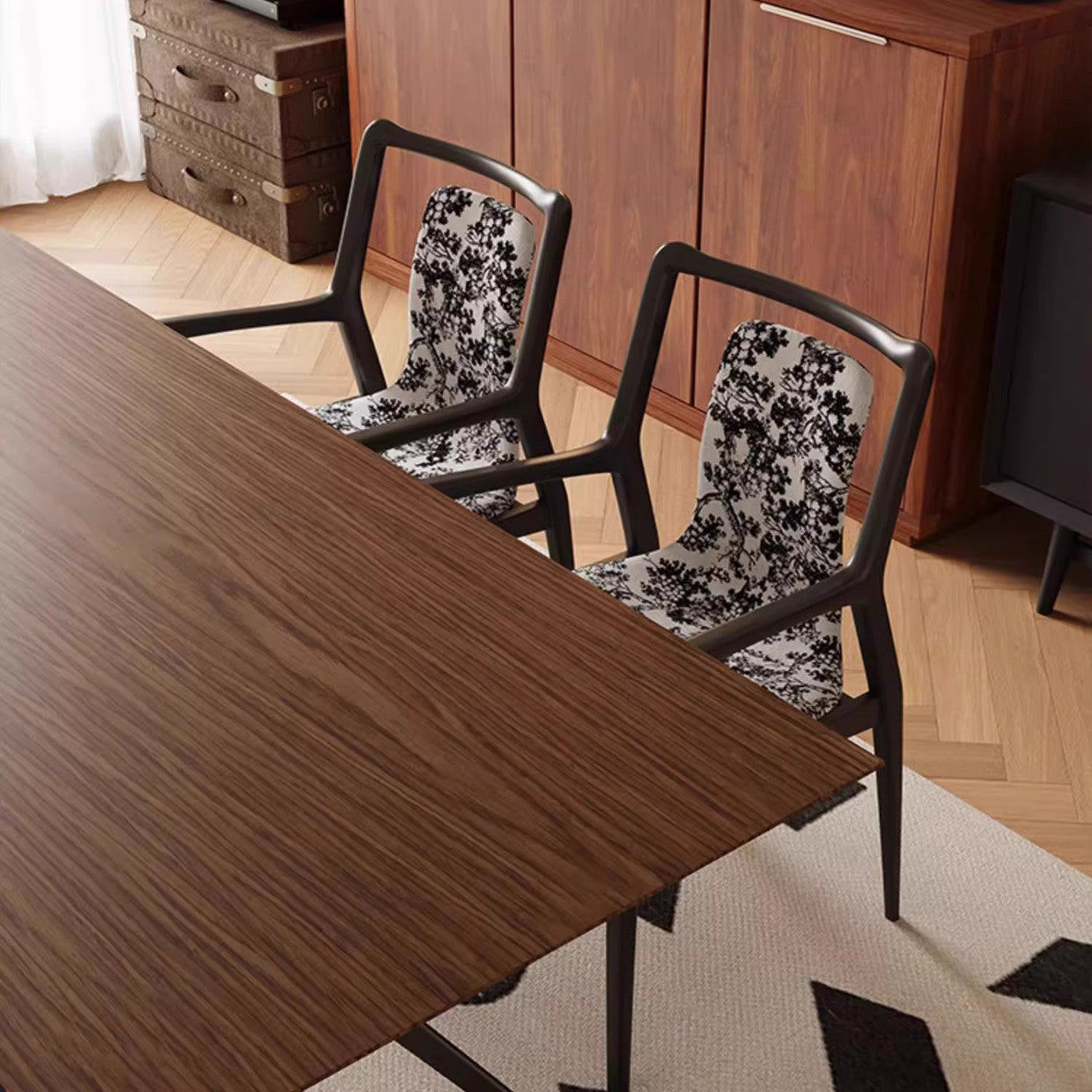 Traditional Chinese Square Rectangular Ash Wood Velvet Dining Chair Backrest Armrest For Dining Room & Kitchen