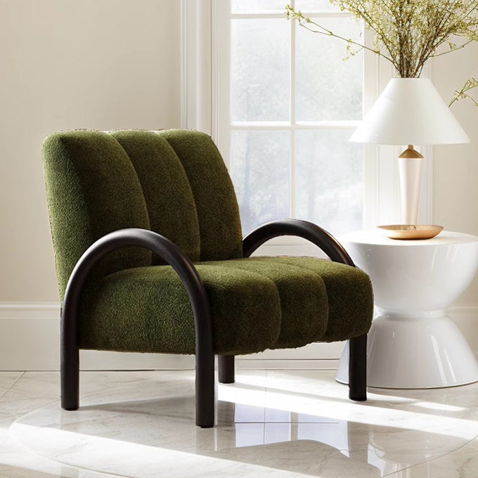Contemporary Nordic Square Rectangular Pine Wood Carbon Steel Chenille Fabric Accent Chair Backrest Armrest For Living Room