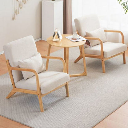 Contemporary Nordic Square Rectangular Rubberwood Cotton-linen Sofa & Table Set For Living Room