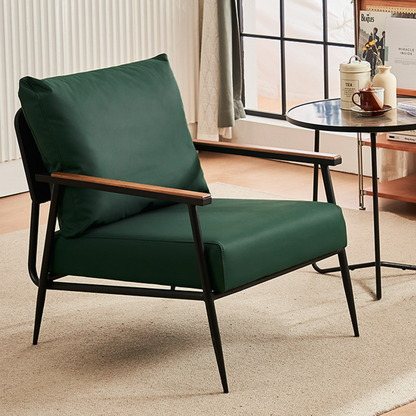 Modern Minimalist Square Rectangular Iron Rubberwood Pine Plywood Cat Scratch Leather Removable Accent Chair Backrest Armrest For Living Room