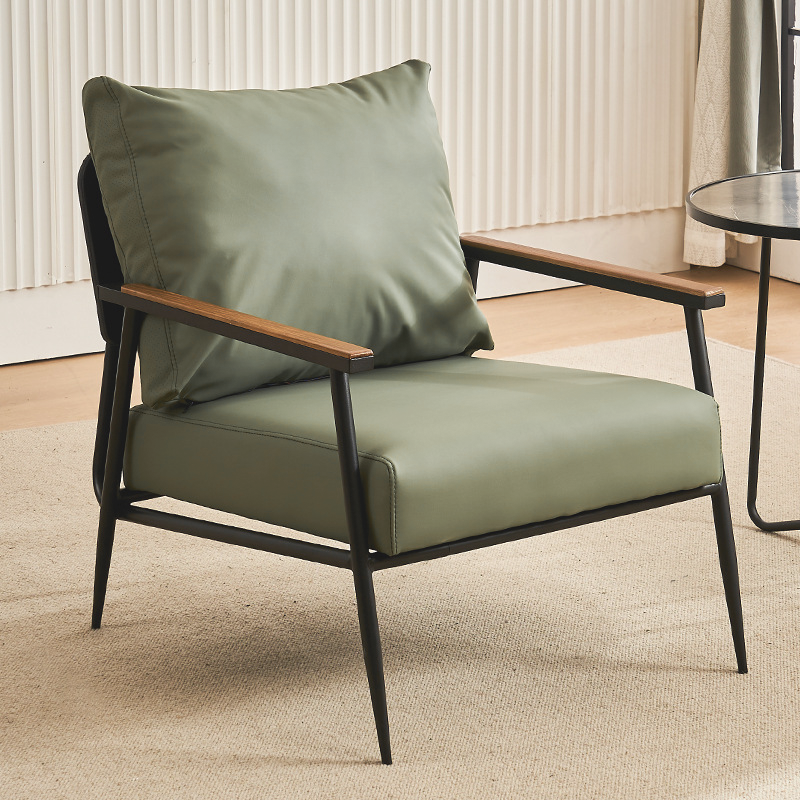 Modern Minimalist Square Rectangular Iron Rubberwood Pine Plywood Cat Scratch Leather Removable Accent Chair Backrest Armrest For Living Room