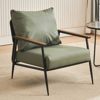 Modern Minimalist Square Rectangular Iron Rubberwood Pine Plywood Cat Scratch Leather Removable Accent Chair Backrest Armrest For Living Room