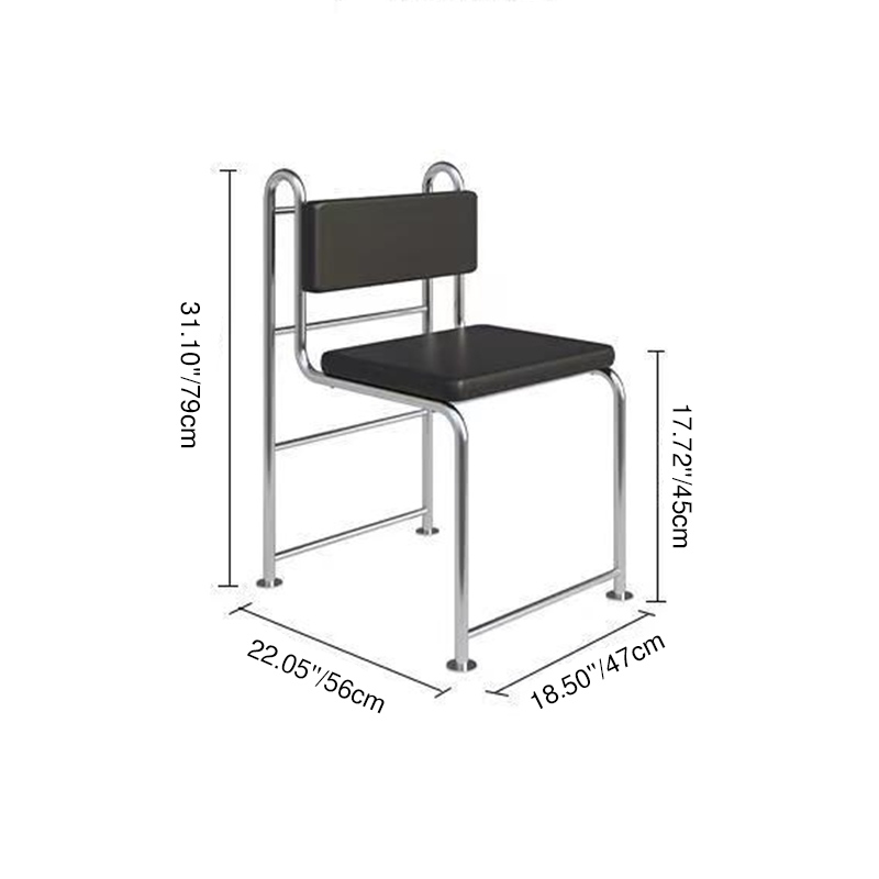 Modern Minimalist Square Rectangular Microfiber Leather Stainless Steel Dining Chair Backrest Armless For Dining Room & Kitchen
