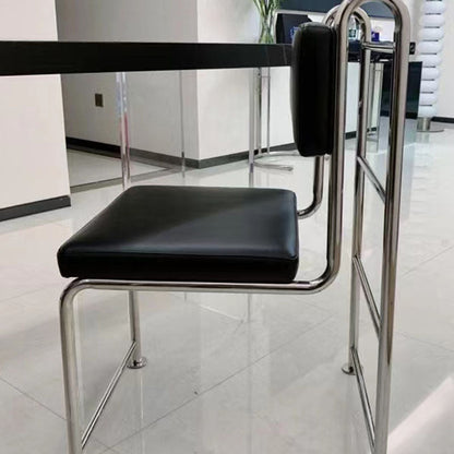 Modern Minimalist Square Rectangular Microfiber Leather Stainless Steel Dining Chair Backrest Armless For Dining Room & Kitchen