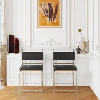 Modern Minimalist Square Rectangular Microfiber Leather Stainless Steel Dining Chair Backrest Armless For Dining Room & Kitchen