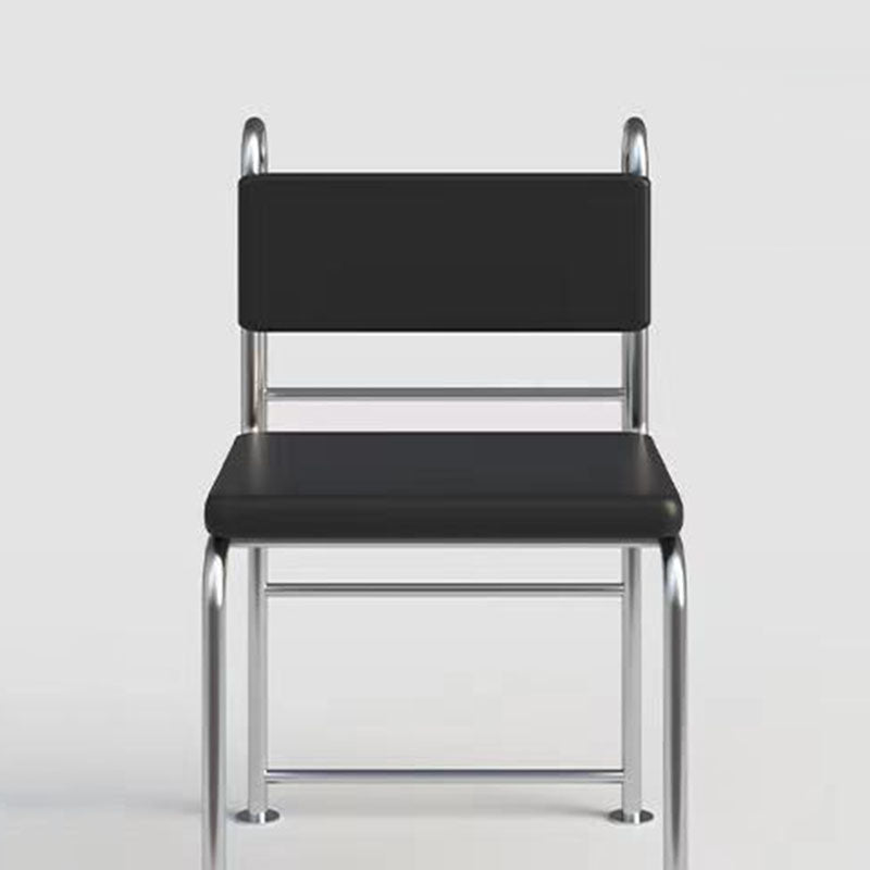 Modern Minimalist Square Rectangular Microfiber Leather Stainless Steel Dining Chair Backrest Armless For Dining Room & Kitchen