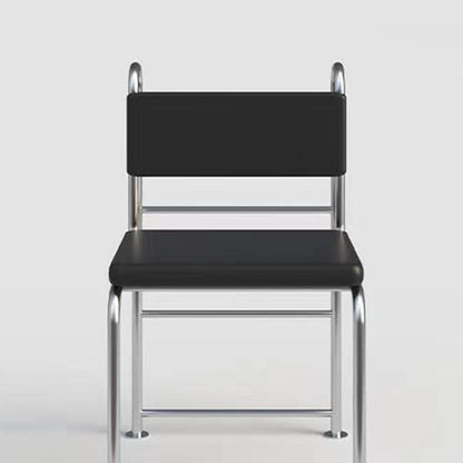 Modern Minimalist Square Rectangular Microfiber Leather Stainless Steel Dining Chair Backrest Armless For Dining Room & Kitchen