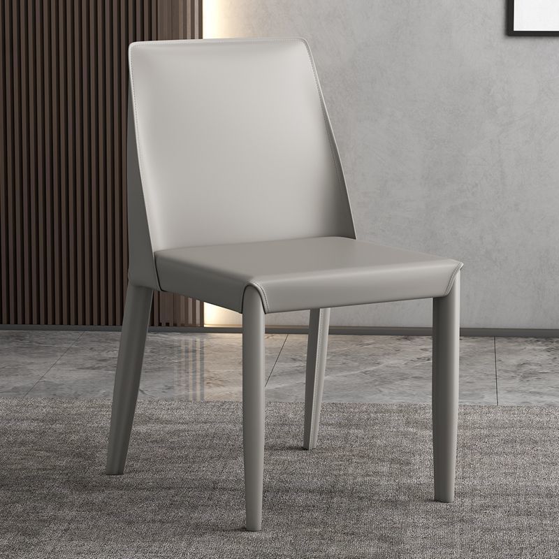Contemporary Nordic Square Rectangular Carbon Steel Pipe Saddle Leather Dining Chair Backrest Armless For Dining Room & Kitchen