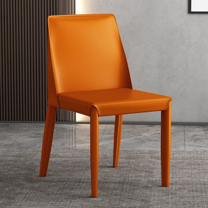 Contemporary Nordic Square Rectangular Carbon Steel Pipe Saddle Leather Dining Chair Backrest Armless For Dining Room & Kitchen