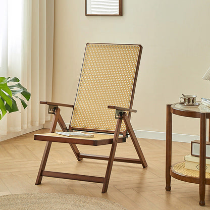 Modern Minimalist Square Rectangular Nan Bamboo Resin Weaving Foldable Recliner Backrest Armrest For Living Room