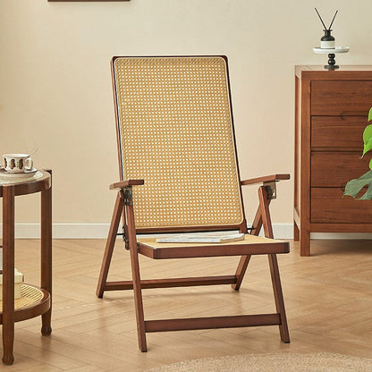 Modern Minimalist Square Rectangular Nan Bamboo Resin Weaving Foldable Recliner Backrest Armrest For Living Room